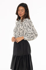 Black Floral Button Down Puff Sleeve Blouse