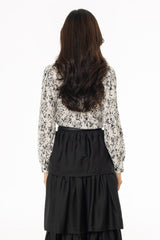 Black Floral Button Down Puff Sleeve Blouse