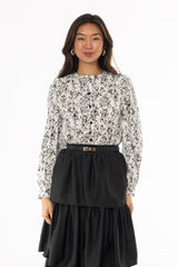 Black Floral Button Down Puff Sleeve Blouse