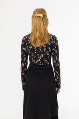 Black Floral Mock Neck Top