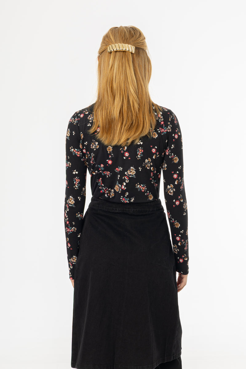 Black Floral Mock Neck Top