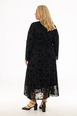 Black Floral Printed Mesh Maxi Dress