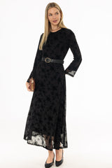 Black Floral Printed Mesh Maxi Dress