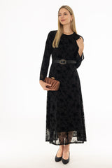 Black Floral Printed Mesh Maxi Dress
