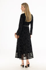 Black Floral Printed Mesh Maxi Dress