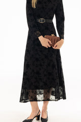Black Floral Printed Mesh Maxi Dress