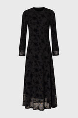 Black Floral Printed Mesh Maxi Dress