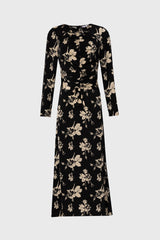 Black Floral Ruched Maxi Dress