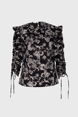 Black Floral Ruffle Blouse