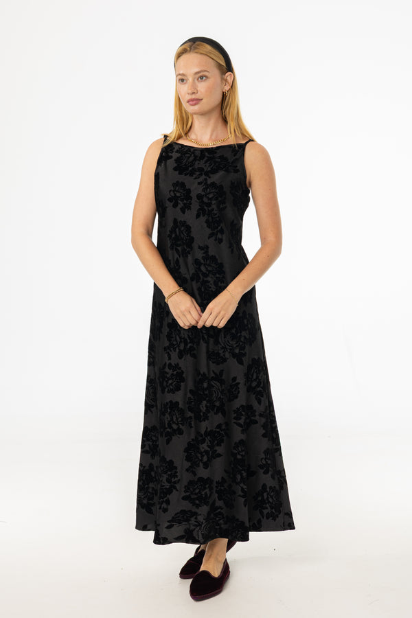 Black Flower Print Velvet Slip Jumper