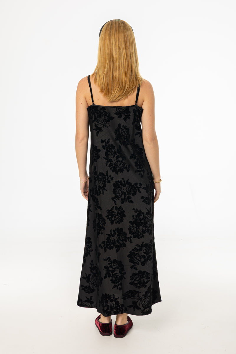 Black Flower Print Velvet Slip Jumper