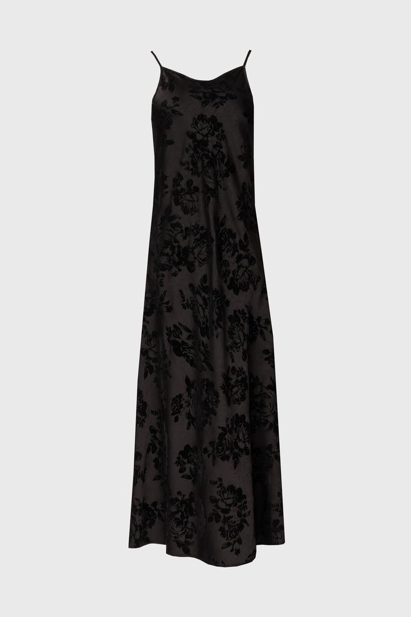 Black Flower Print Velvet Slip Jumper