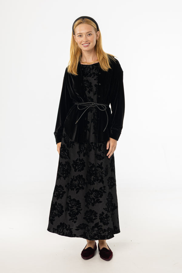 Black Flower Print Velvet Slip Jumper