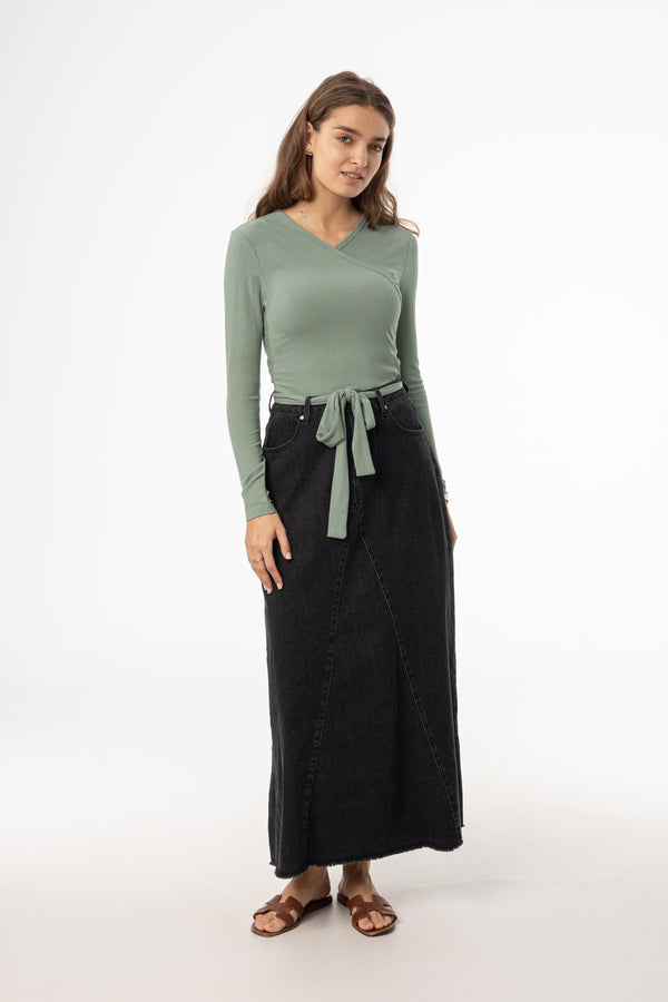Black Frayed Edge Denim Skirt