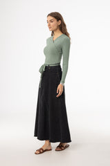 Black Frayed Edge Denim Skirt
