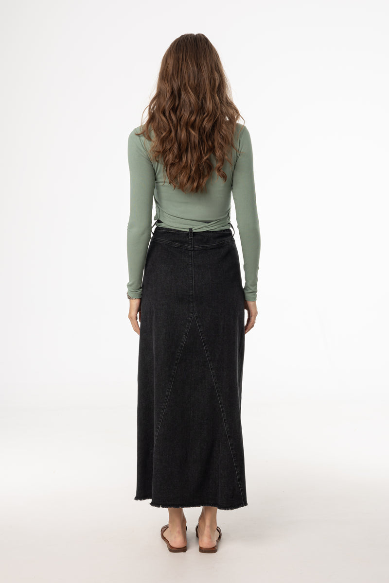 Black Frayed Edge Denim Skirt