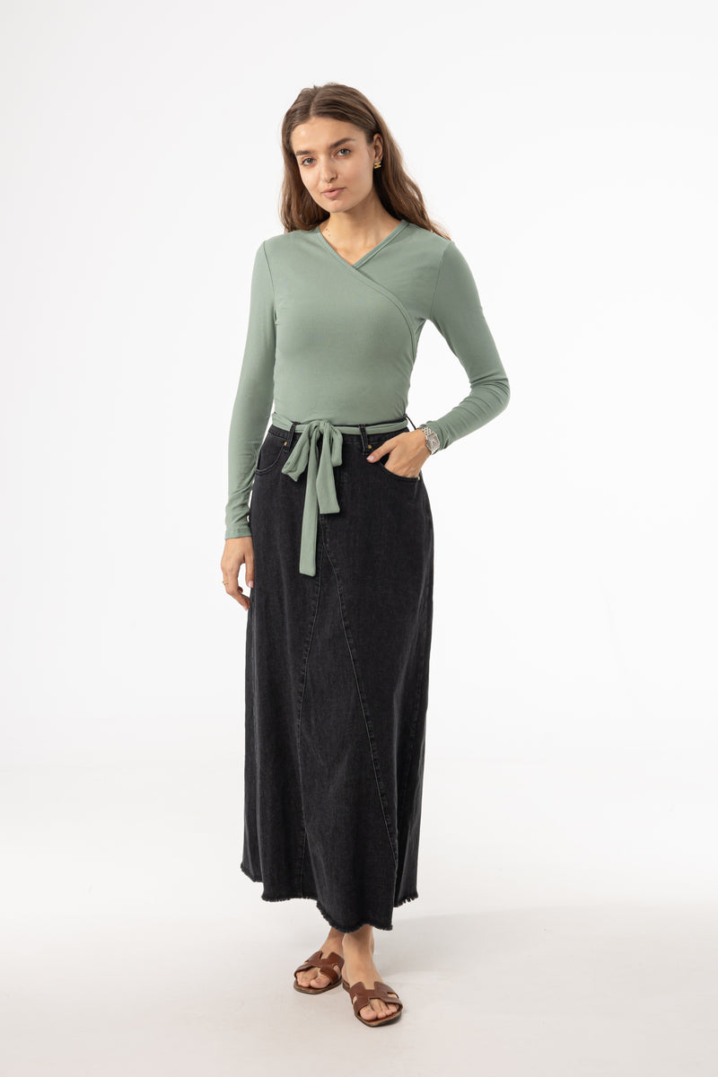 Black Frayed Edge Denim Skirt