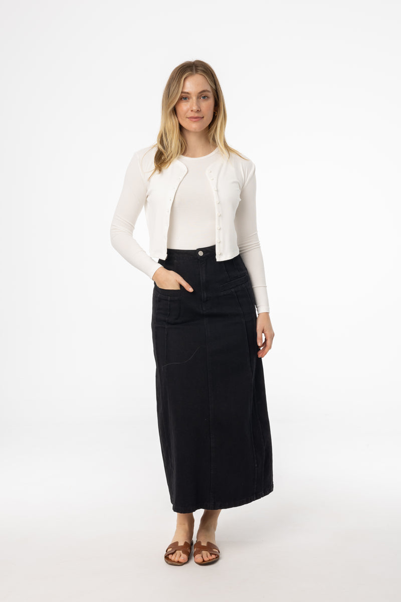 Black French Seam Denim Skirt