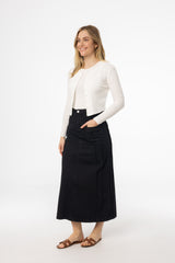 Black French Seam Denim Skirt