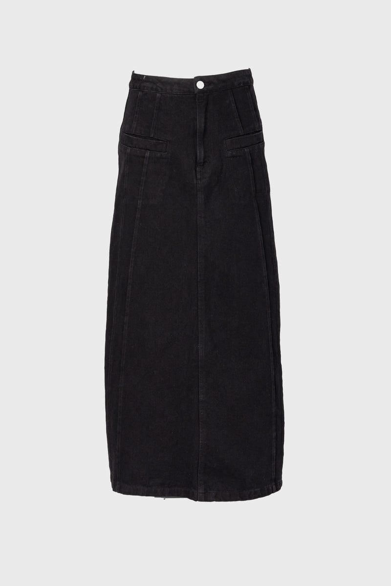 Black French Seam Denim Skirt