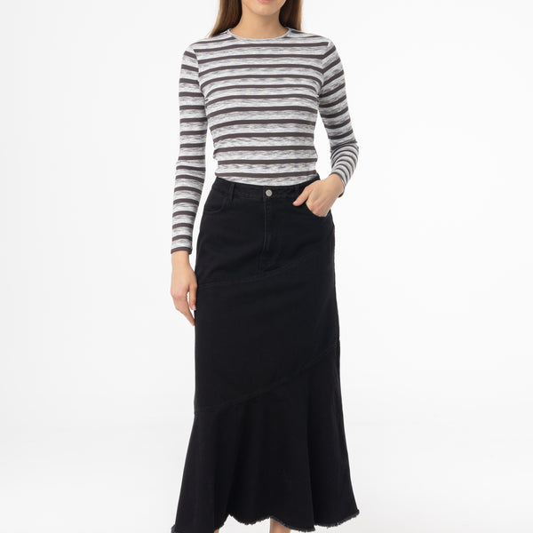baybee♡center fringe long skirt BayBee center fringe denim baybee♡center fringe long skirt BayBee center fringe denim