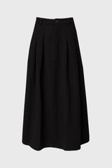 Black Front Pleated Flared Skirt