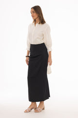 Black Front Ruched Maxi Skirt