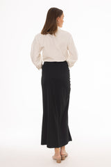 Black Front Ruched Maxi Skirt