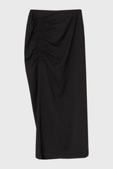 Black Front Ruched Maxi Skirt