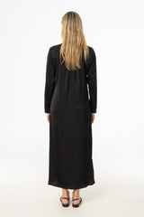 Black Front Ruffle Silk Maxi