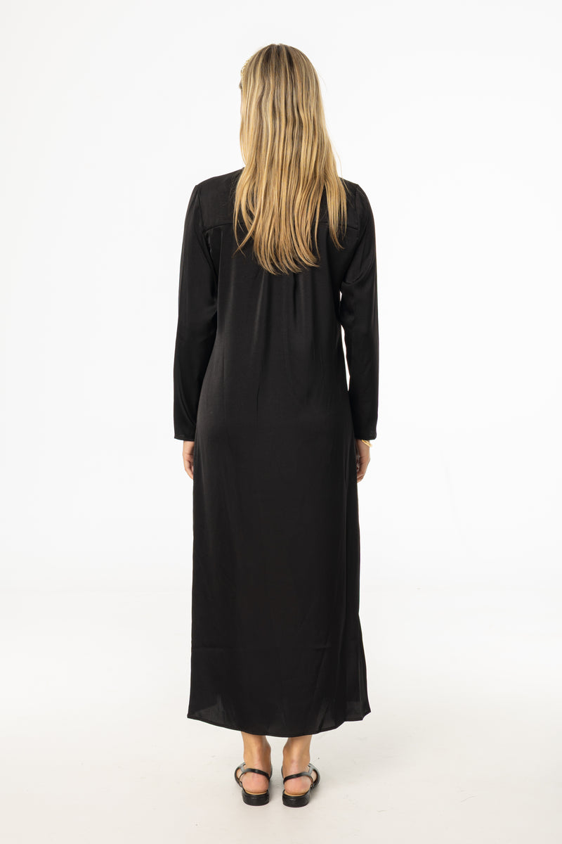 Black Front Ruffle Silk Maxi