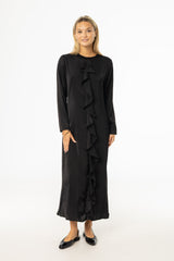 Black Front Ruffle Silk Maxi