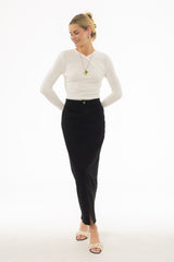 Black Front Slit Maxi Skirt