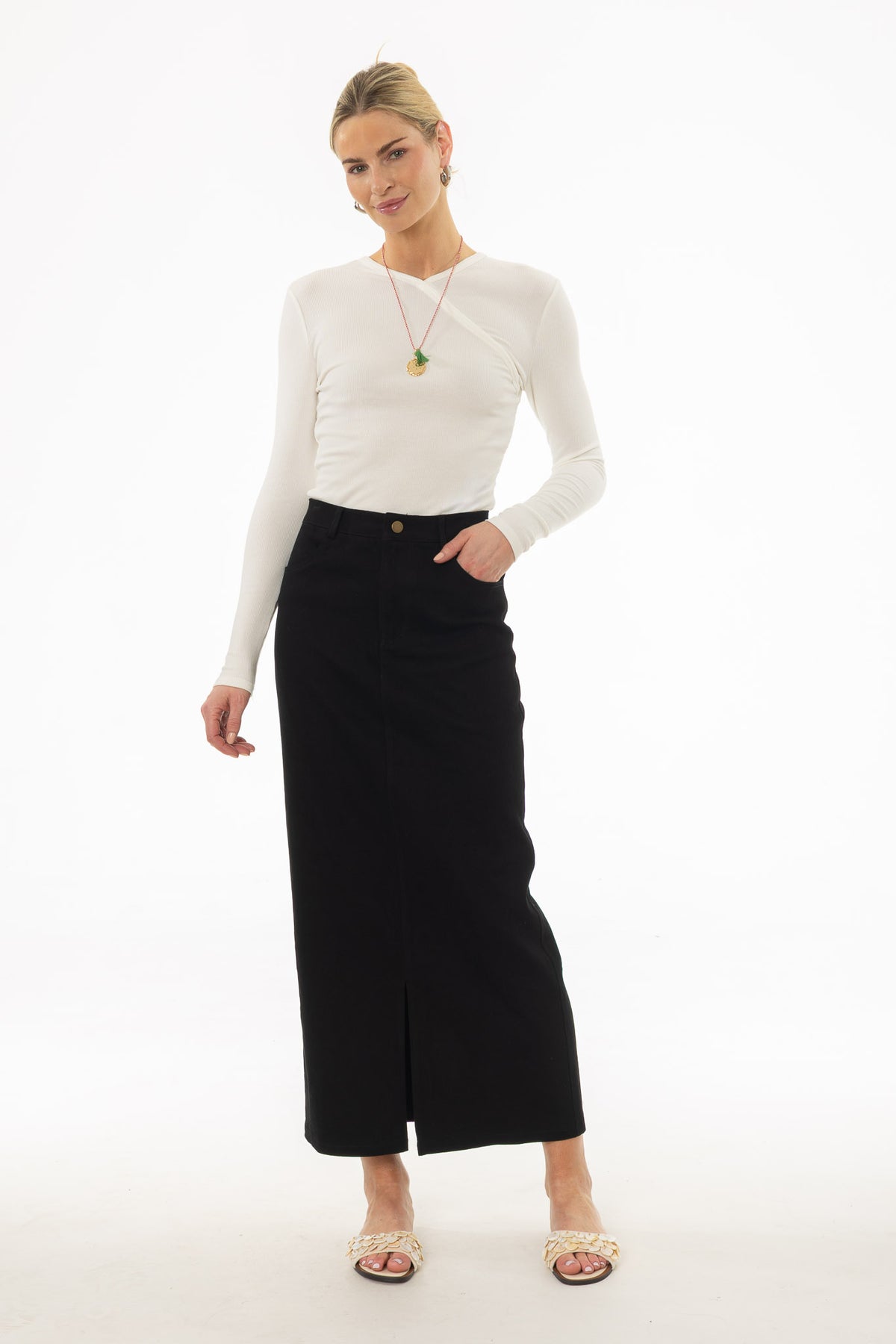 Black Front Slit Maxi Skirt – BLANK