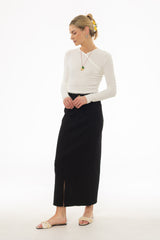 Black Front Slit Maxi Skirt