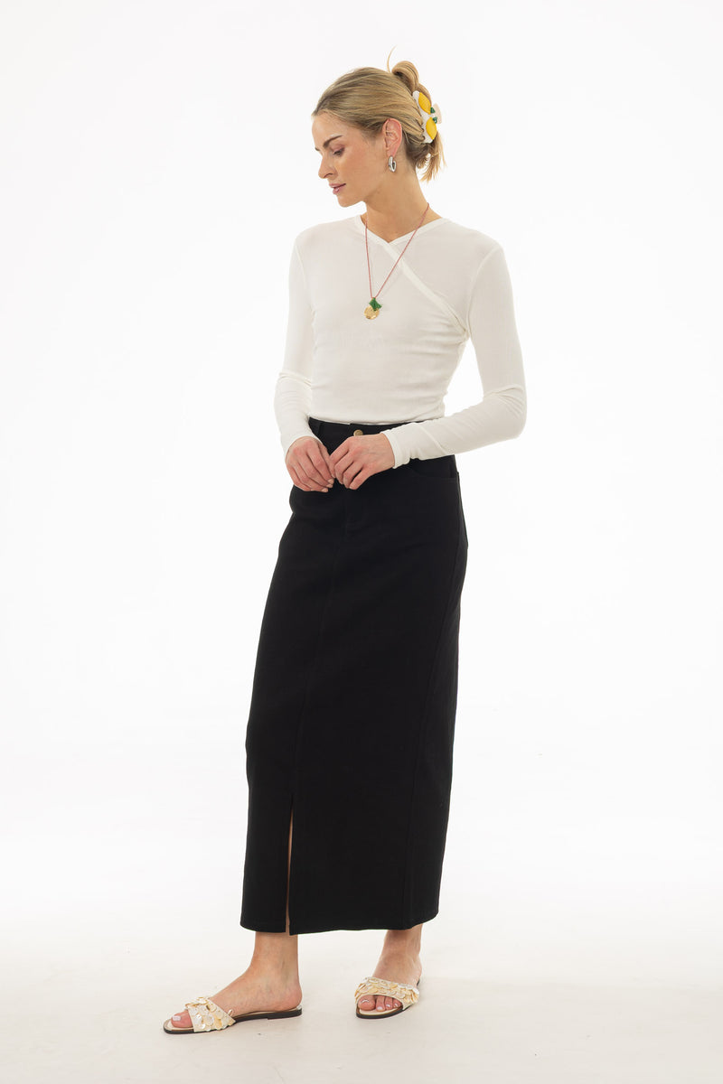Black Front Slit Maxi Skirt – BLANK
