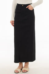 Black Front Slit Maxi Skirt
