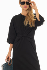 Black Front Tie Knot Maxi Dress