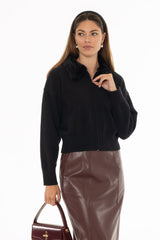 Black Fur Collar Zipper Sweater