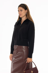 Black Fur Collar Zipper Sweater