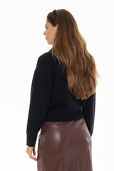 Black Fur Collar Zipper Sweater