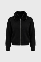 Black Fur Collar Zipper Sweater