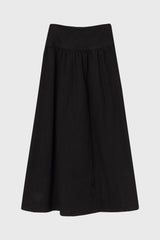 Black Denim Gathered Maxi Skirt