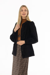 Black Gathered Sleeve Denim Jacket