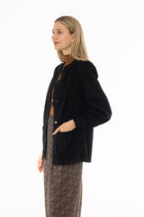 Black Gathered Sleeve Denim Jacket