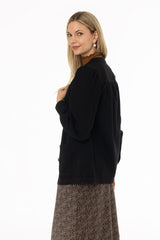 Black Gathered Sleeve Denim Jacket