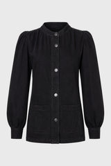 Black Gathered Sleeve Denim Jacket