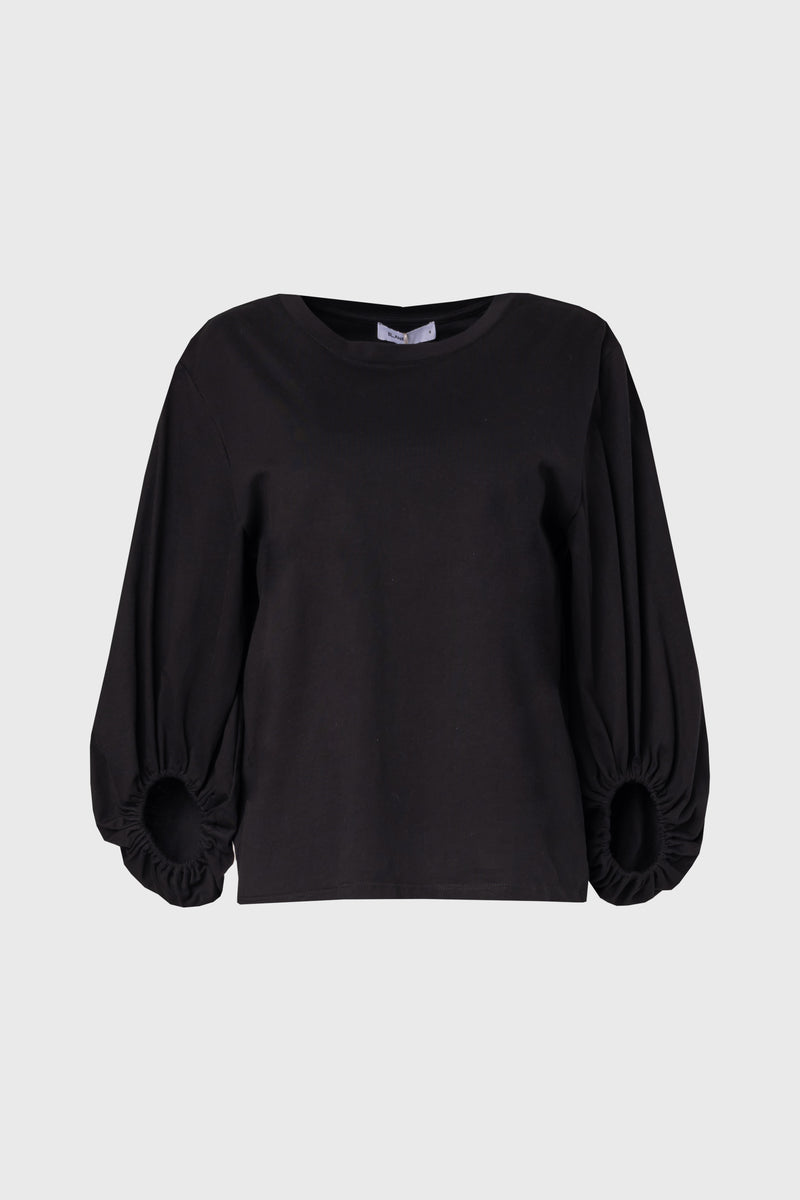 Black Gathered Sleeve T-Shirt