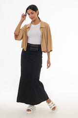 Black Godet Denim Maxi Skirt