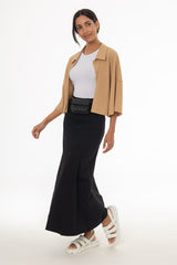 Black Godet Denim Maxi Skirt